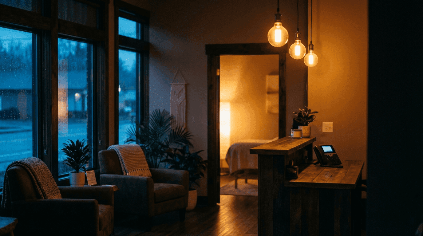 Mysig studio med AI-receptionist som hanterar samtal